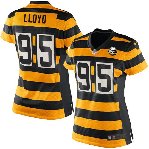 Women's Elite Greg Lloyd 80th Anniversary Nike Jersey Gold/Black Alternate - #95 Throwback NFL Pittsburgh Steelers